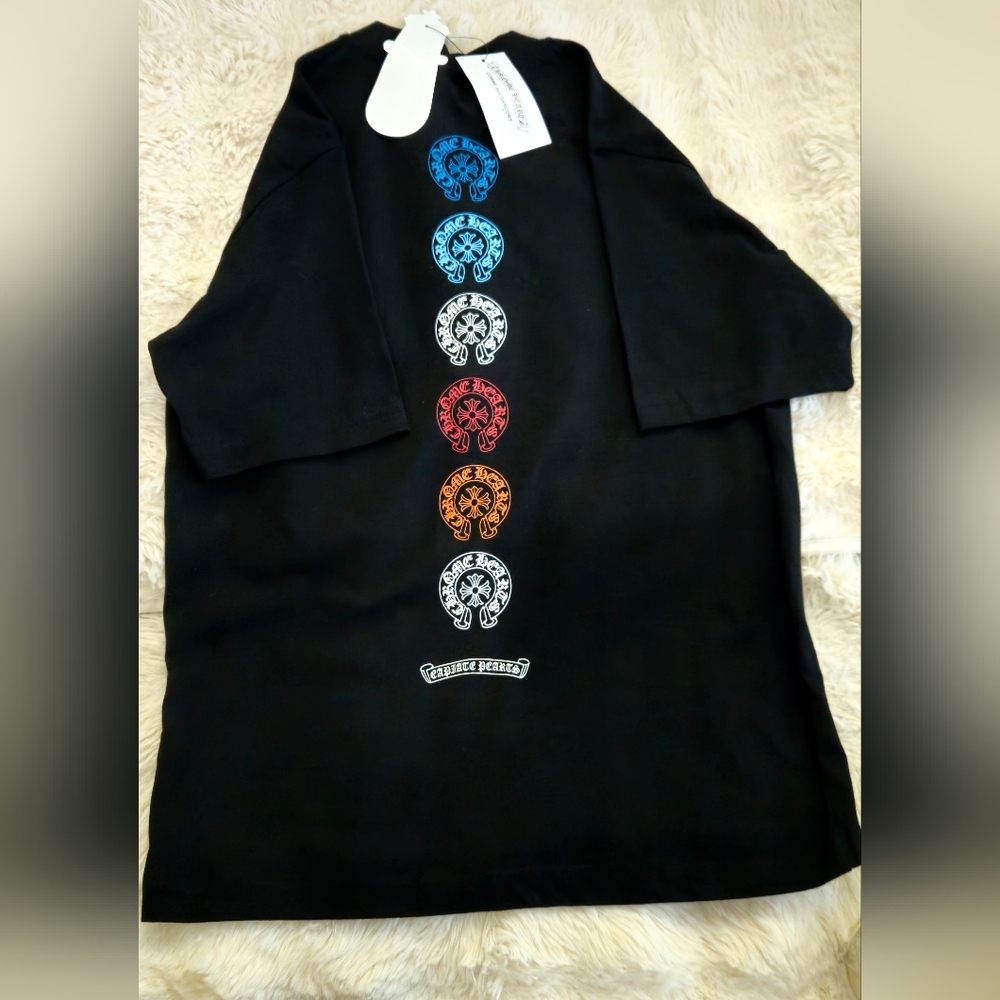 Chrome Hearts Black Shirt with Multicolor Crosses